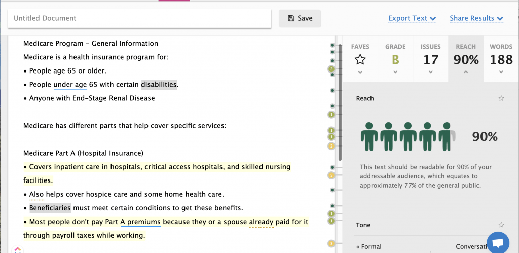 UX Readability Score Example