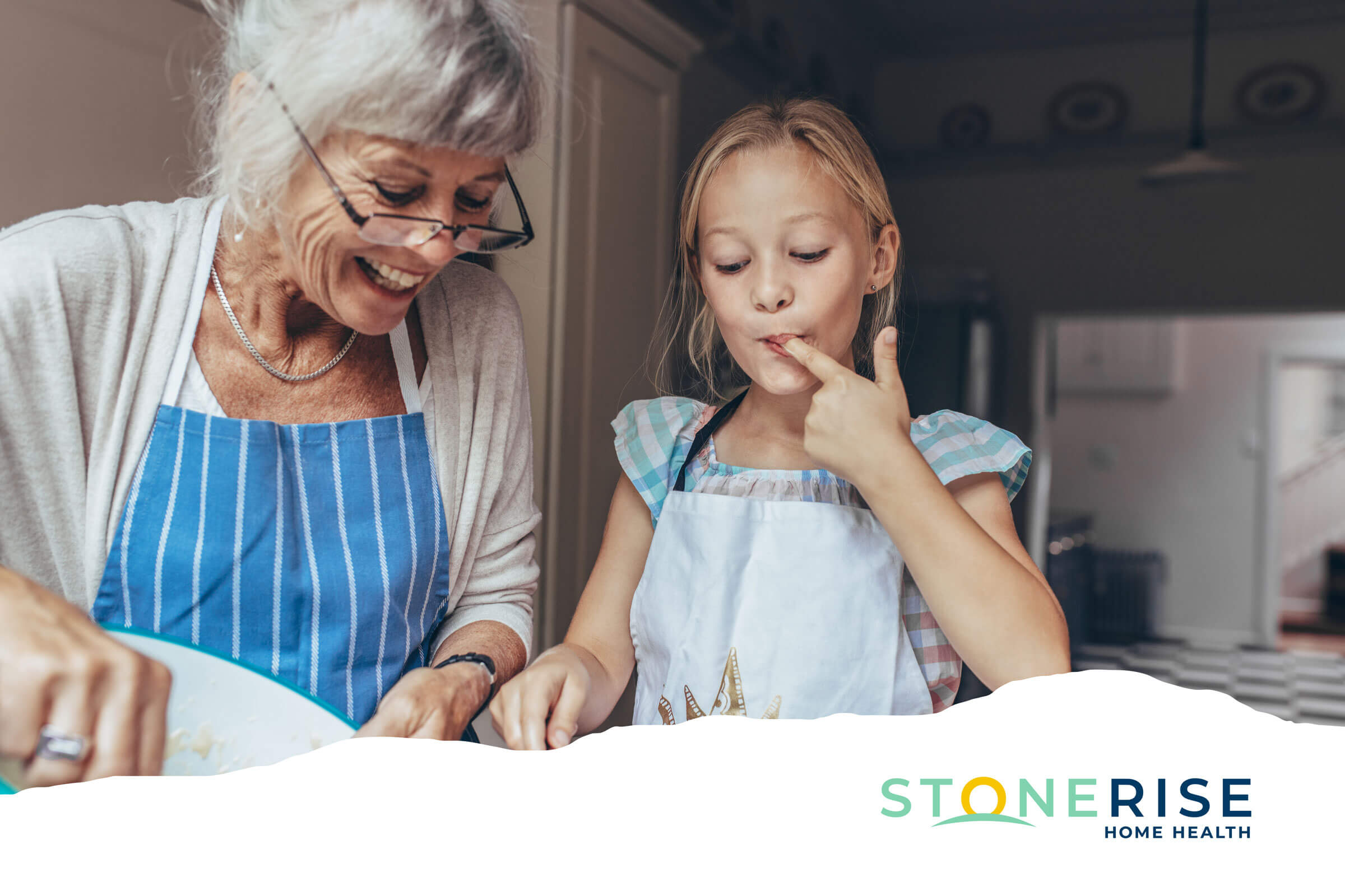 Stonerise branded photo of grandmother and granddaughter making cookies